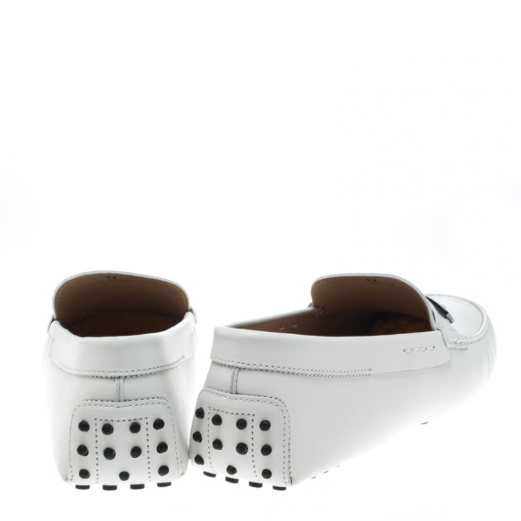 Pre Owned Tod's White Leather Macro Clamp Loafers Size 47