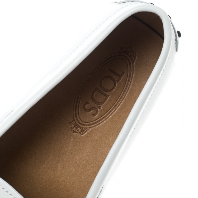 Pre Owned Tod's White Leather Macro Clamp Loafers Size 47