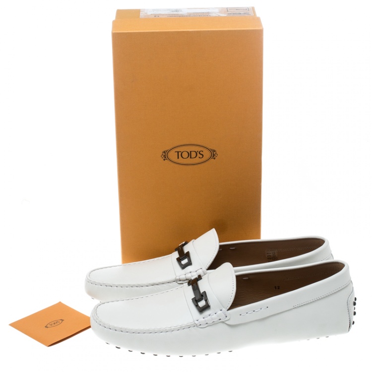 Pre Owned Tod's White Leather Macro Clamp Loafers Size 47