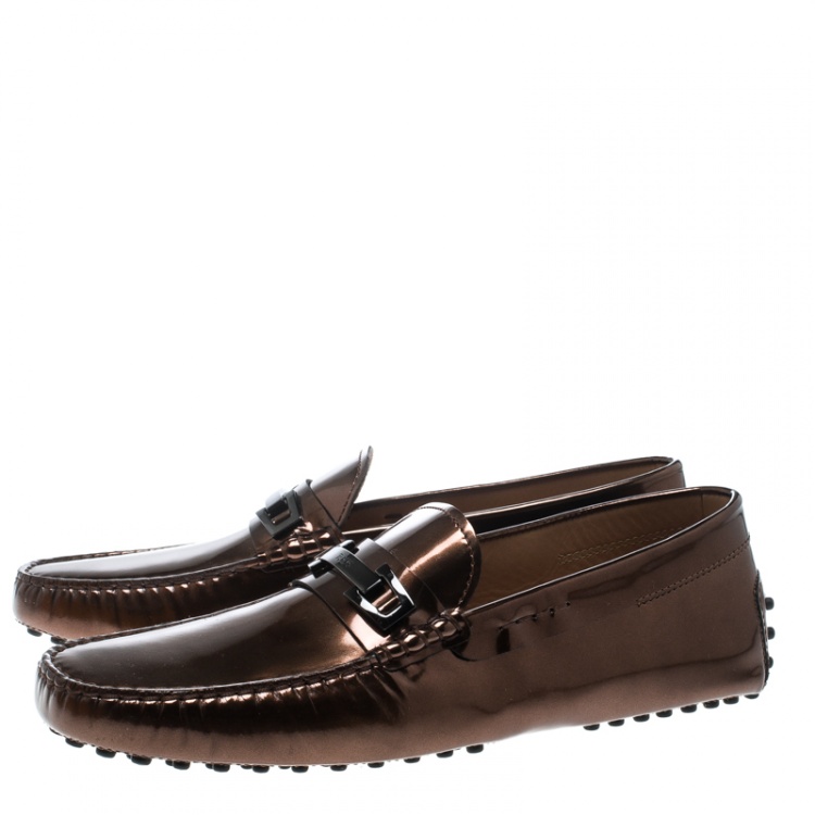 Pre Owned Tod's Metallic Bronze Leather Macro Clamp Loafers Size 42.5