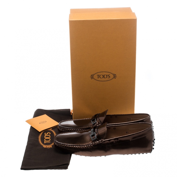 Pre Owned Tod's Metallic Bronze Leather Macro Clamp Loafers Size 42.5
