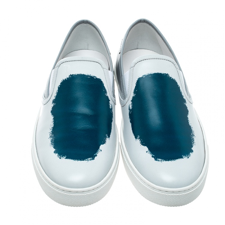 Pre Owned Tod's Grey Leather Paint Splotch Slip On Sneakers Size 42.5