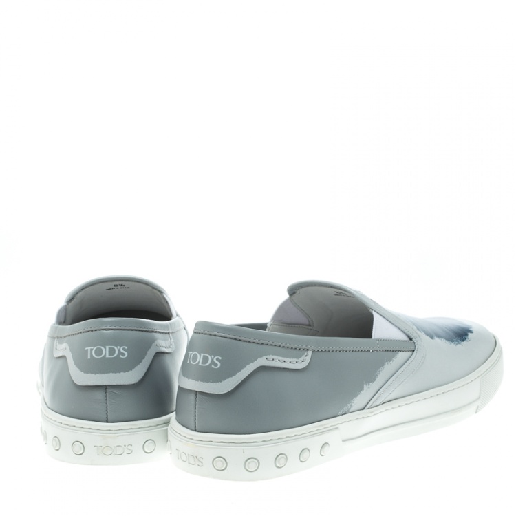 Pre Owned Tod's Grey Leather Paint Splotch Slip On Sneakers Size 42.5