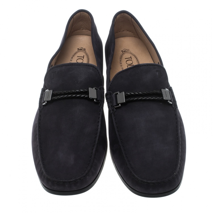 Pre Owned Tod's Black Suede Braided Bit Loafers Size 47