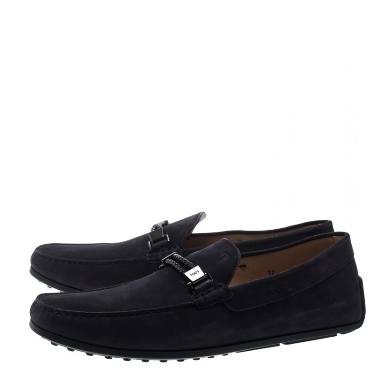 Pre Owned Tod's Black Suede Braided Bit Loafers Size 47