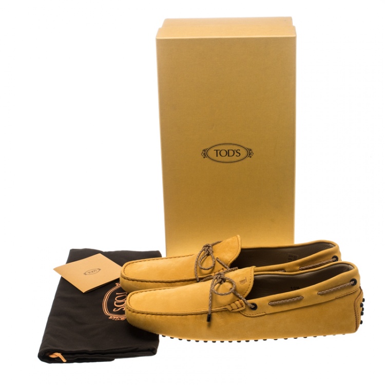 Pre Owned Tod's Alphonso Yellow Suede with Contrast Braided Bow Loafers Size 45