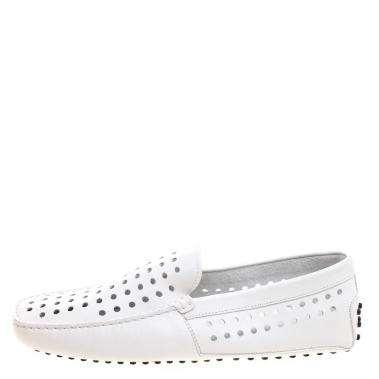 مملوكة مسبقًا Tod's White Perforated Leather Loafers Size 43