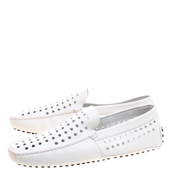 مملوكة مسبقًا Tod's White Perforated Leather Loafers Size 43