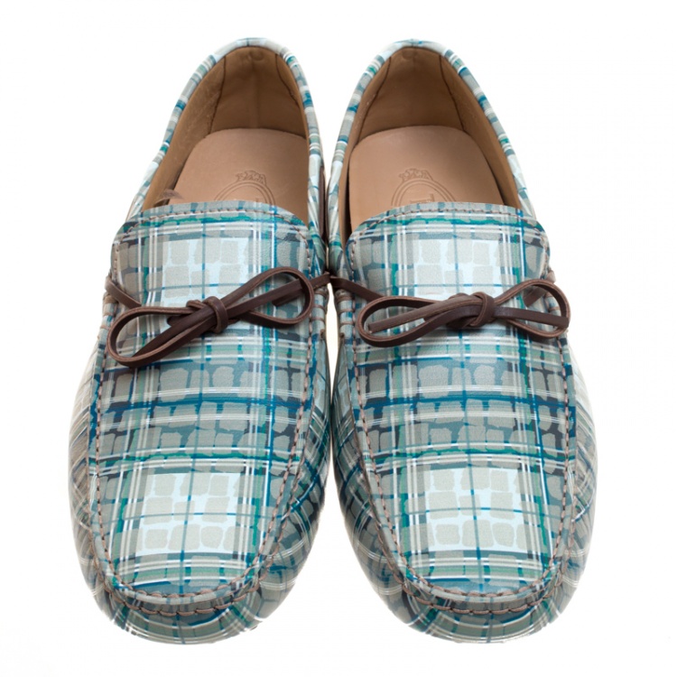 Pre Owned Tod's Abstract Print Leather Bow Loafers Size 45