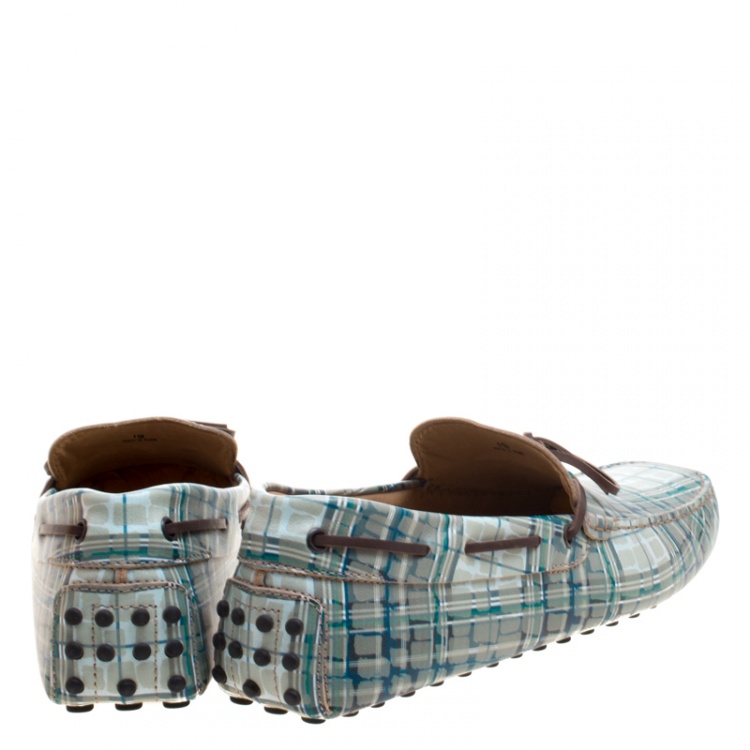 Pre Owned Tod's Abstract Print Leather Bow Loafers Size 45