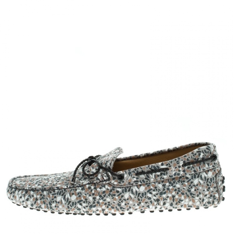 Pre Owned Tod's Grey Printed Leather Bow Loafers Size 42