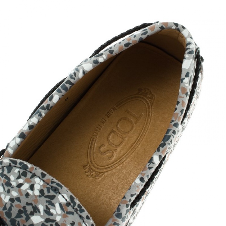 Pre Owned Tod's Grey Printed Leather Bow Loafers Size 42