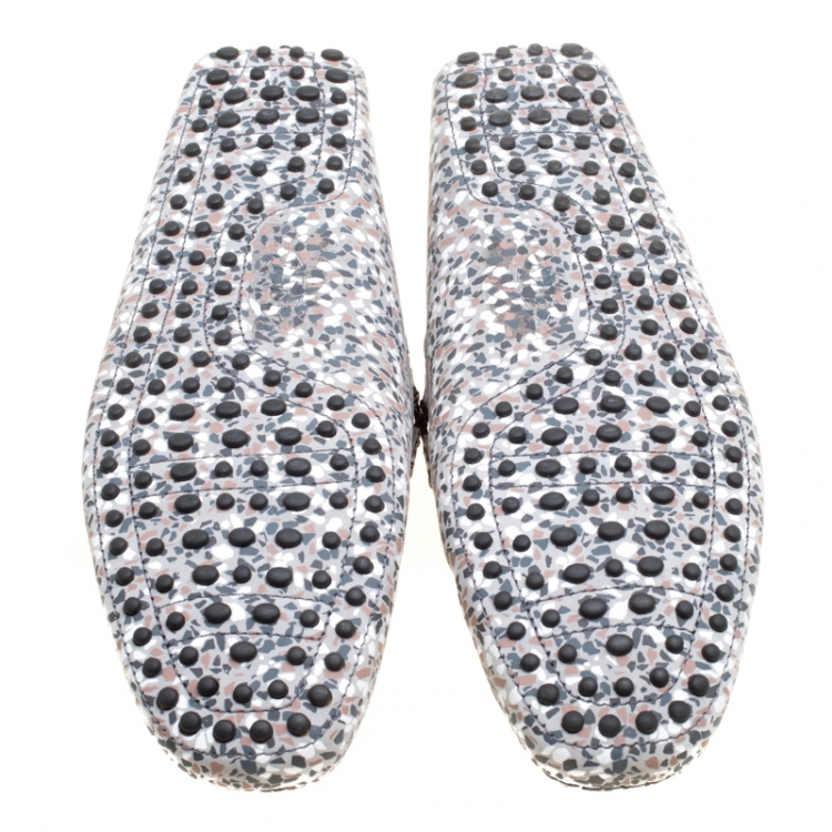 Pre Owned Tod's Grey Printed Leather Bow Loafers Size 44