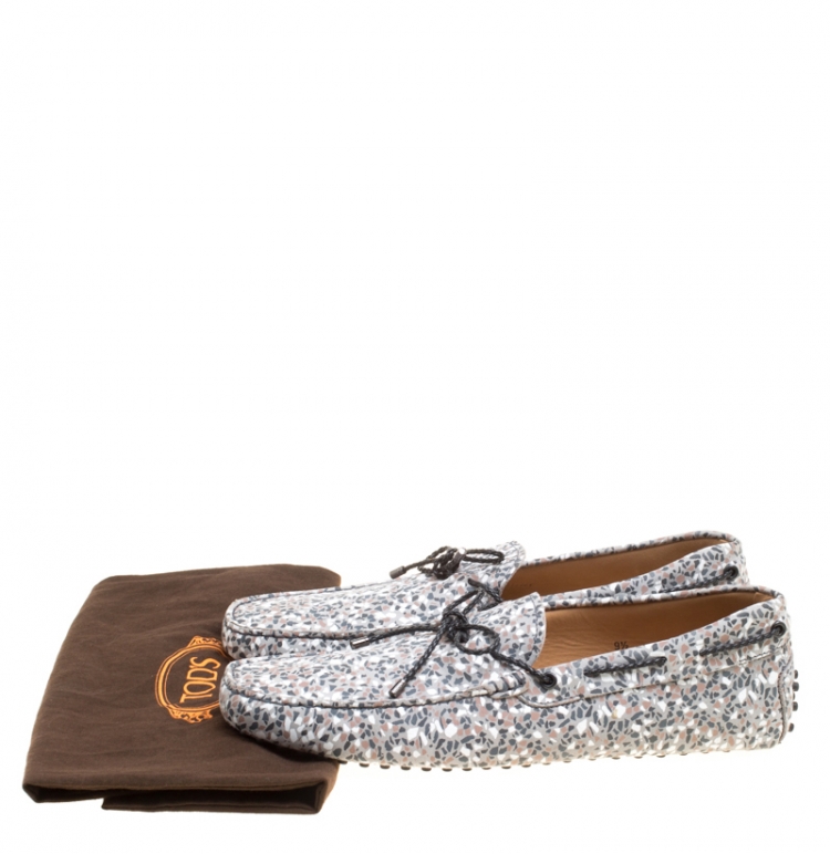 Pre Owned Tod's Grey Printed Leather Bow Loafers Size 44