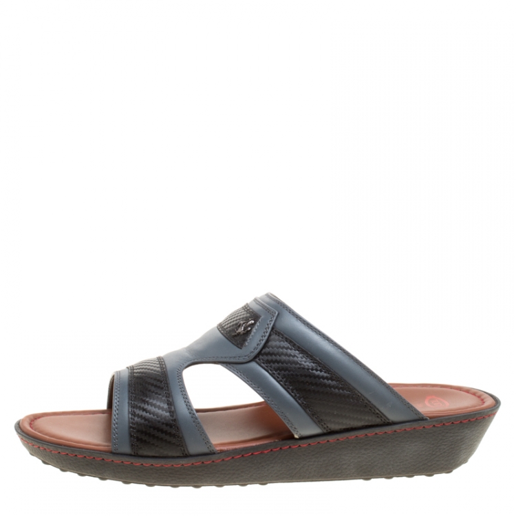 Pre Owned Tod's For Ferrari Limited Edition Two Tone Leather Platform Slide Sandals Size 41.5