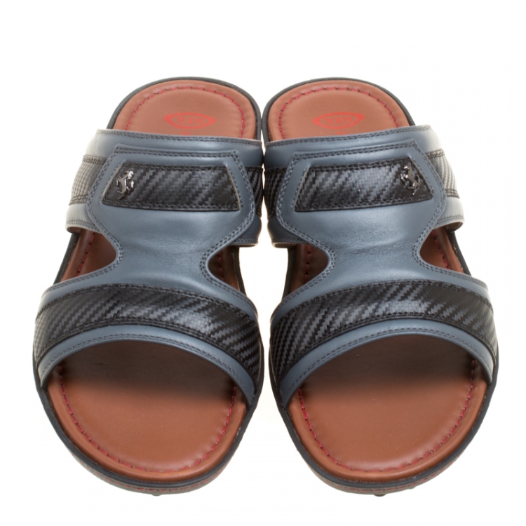 Pre Owned Tod's For Ferrari Limited Edition Two Tone Leather Platform Slide Sandals Size 41.5