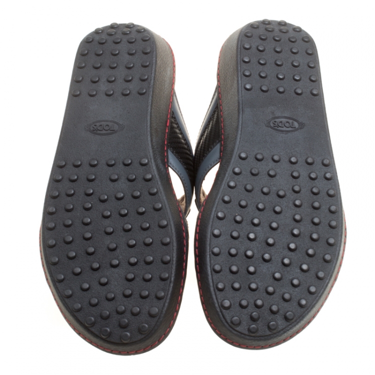 Pre Owned Tod's For Ferrari Limited Edition Two Tone Leather Platform Slide Sandals Size 41.5
