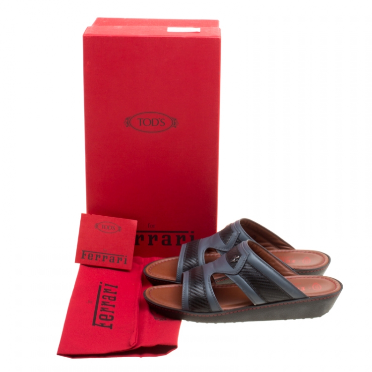 Pre Owned Tod's For Ferrari Limited Edition Two Tone Leather Platform Slide Sandals Size 41.5