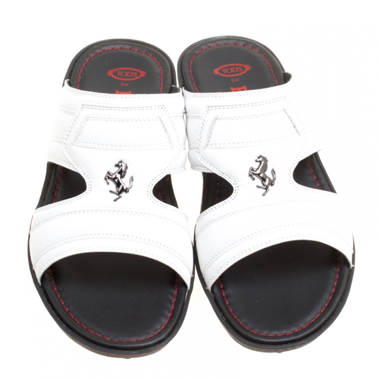 Pre Owned Tod's for Ferrari Limited Edition White Leather Platform Slide Sandals Size 40