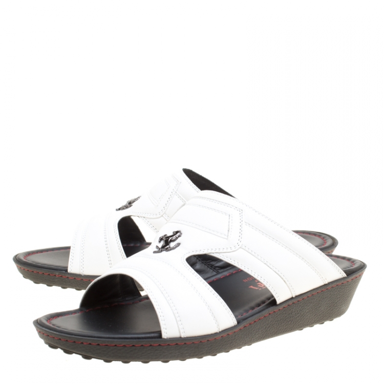 Pre Owned Tod's for Ferrari Limited Edition White Leather Platform Slide Sandals Size 40