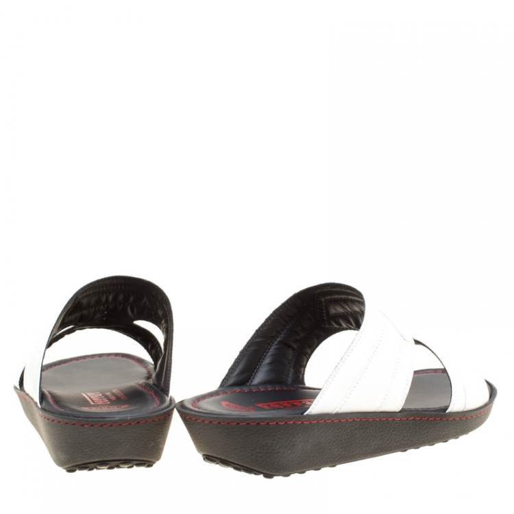 Pre Owned Tod's for Ferrari Limited Edition White Leather Platform Slide Sandals Size 40