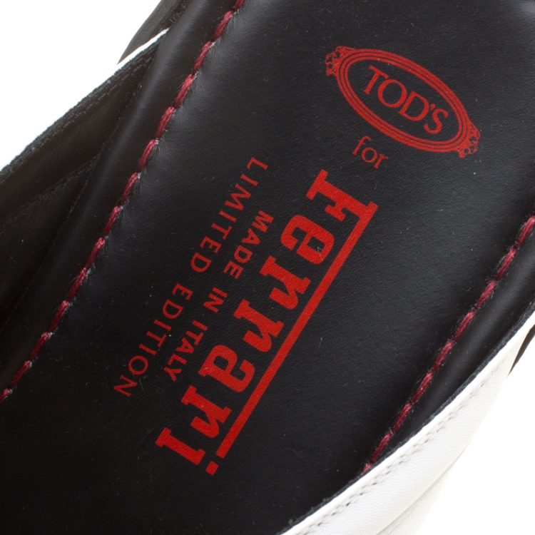Pre Owned Tod's for Ferrari Limited Edition White Leather Platform Slide Sandals Size 40