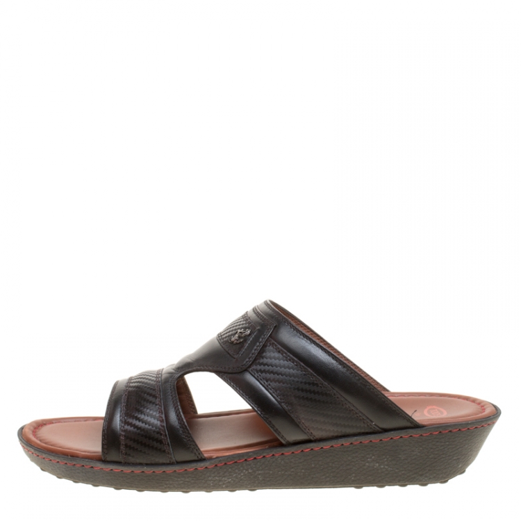 Pre Owned Tod's for Ferrari Limited Edition Black Leather Platform Slide Sandals Size 41