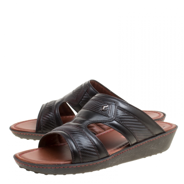 Pre Owned Tod's for Ferrari Limited Edition Black Leather Platform Slide Sandals Size 41