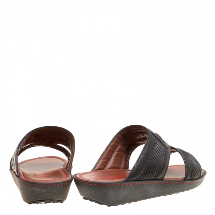 Pre Owned Tod's for Ferrari Limited Edition Black Leather Platform Slide Sandals Size 41