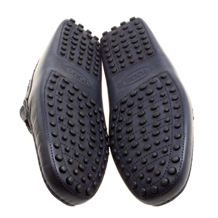 Pre Owned Tod's Dark Blue Leather Macro Clamp Loafers Size 39.5