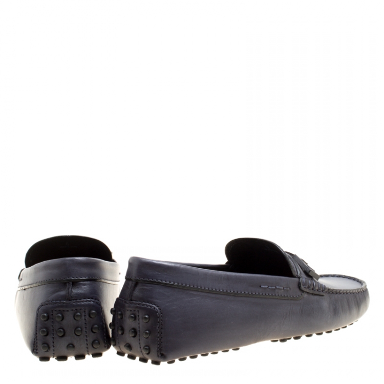 Pre Owned Tod's Dark Blue Leather Macro Clamp Loafers Size 39.5