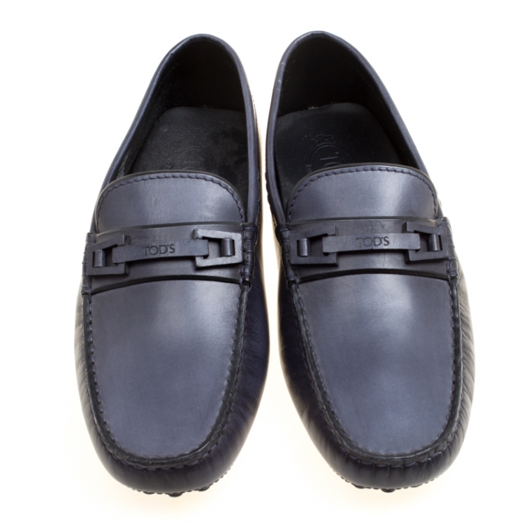 Pre Owned Tod's Dark Blue Leather Macro Clamp Loafers Size 39.5
