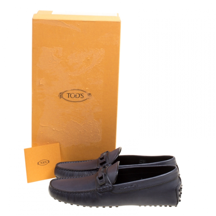 Pre Owned Tod's Dark Blue Leather Macro Clamp Loafers Size 39.5