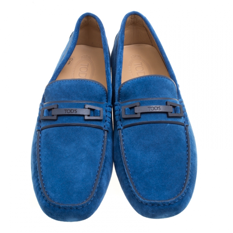 Pre Owned Tod's Blue Suede Macro Clamp Loafers Size 45.5