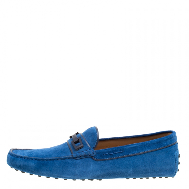 Pre Owned Tod's Blue Suede Macro Clamp Loafers Size 45.5