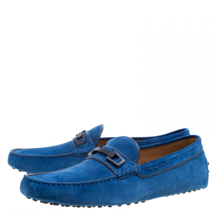 Pre Owned Tod's Blue Suede Macro Clamp Loafers Size 45.5