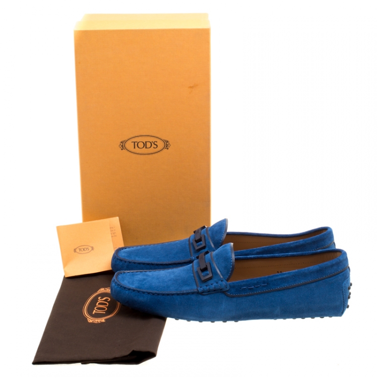 Pre Owned Tod's Blue Suede Macro Clamp Loafers Size 45.5