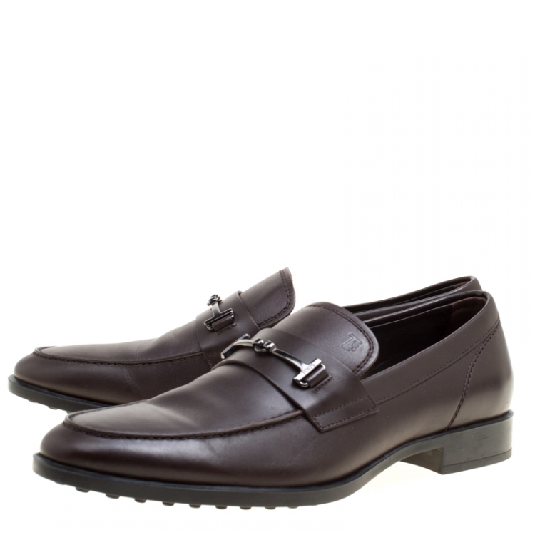 مملوكة مسبقًا Tod's Brown Leather Doppia T Loafers Size 41