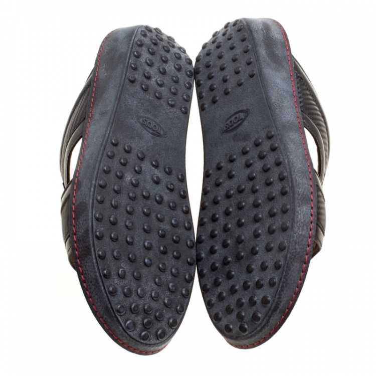 مملوكة مسبقًا Tod's For Ferrari Limited Edition Black Leather Platform Slide Sandals Size 41.5