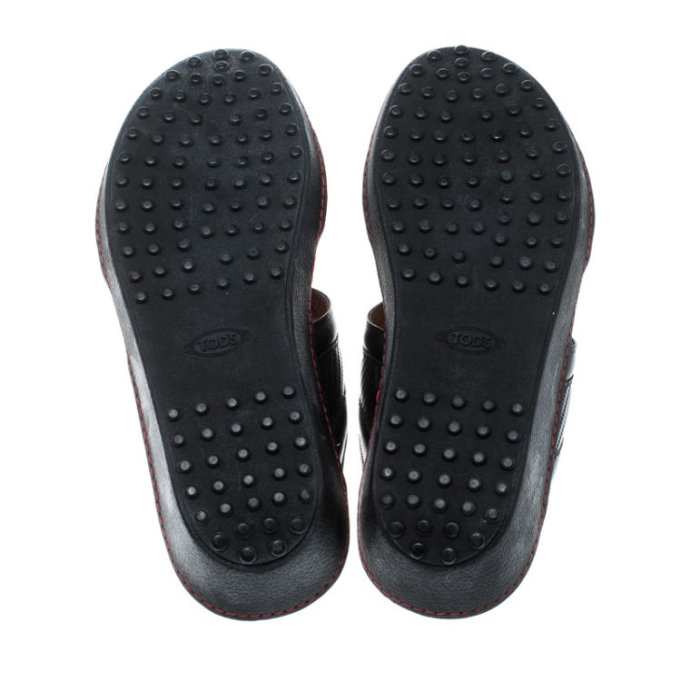 Pre Owned Tod's For Ferrari Limited Edition Black Leather Platform Slide Sandals Size 41