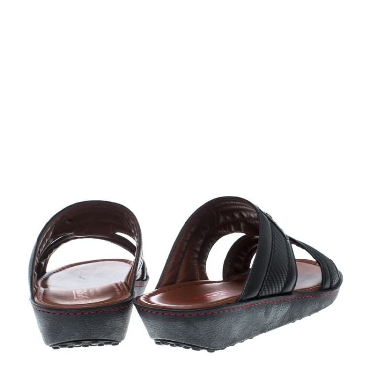 Pre Owned Tod's For Ferrari Limited Edition Black Leather Platform Slide Sandals Size 41