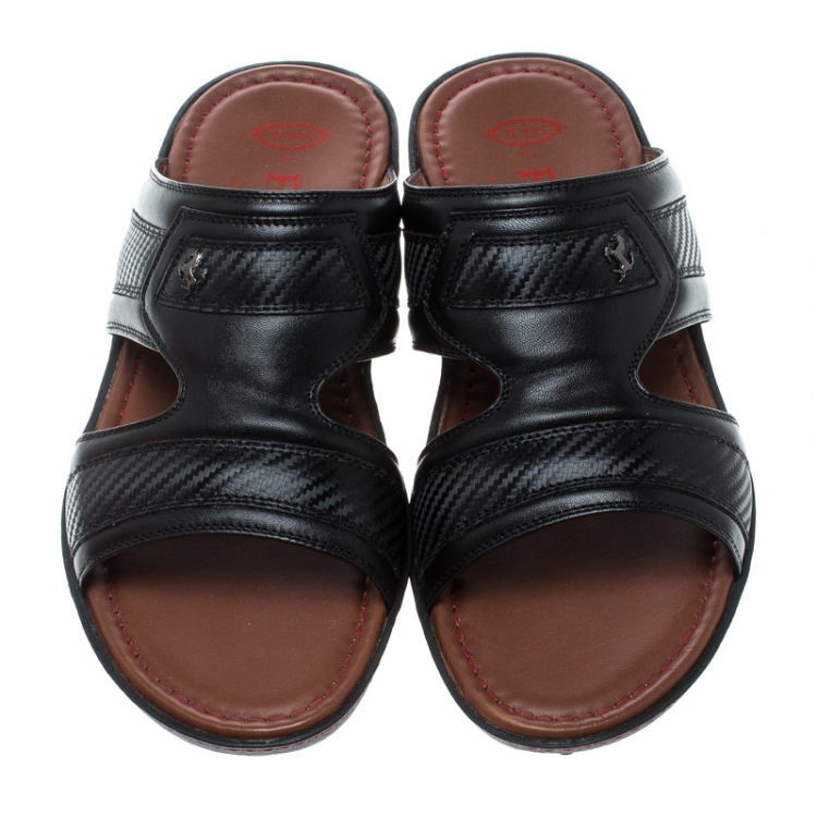Pre Owned Tod's For Ferrari Limited Edition Black Leather Platform Slide Sandals Size 41