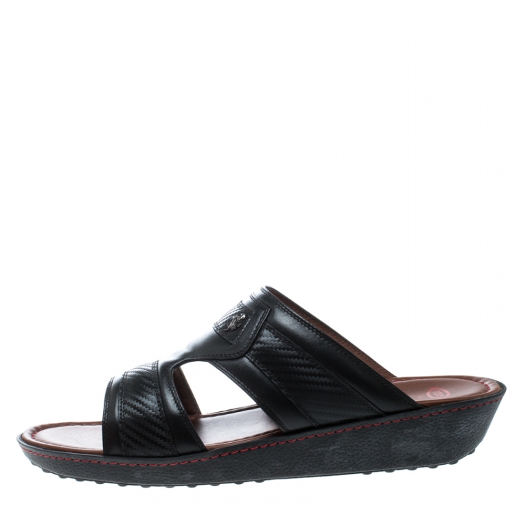 Pre Owned Tod's For Ferrari Limited Edition Black Leather Platform Slide Sandals Size 41