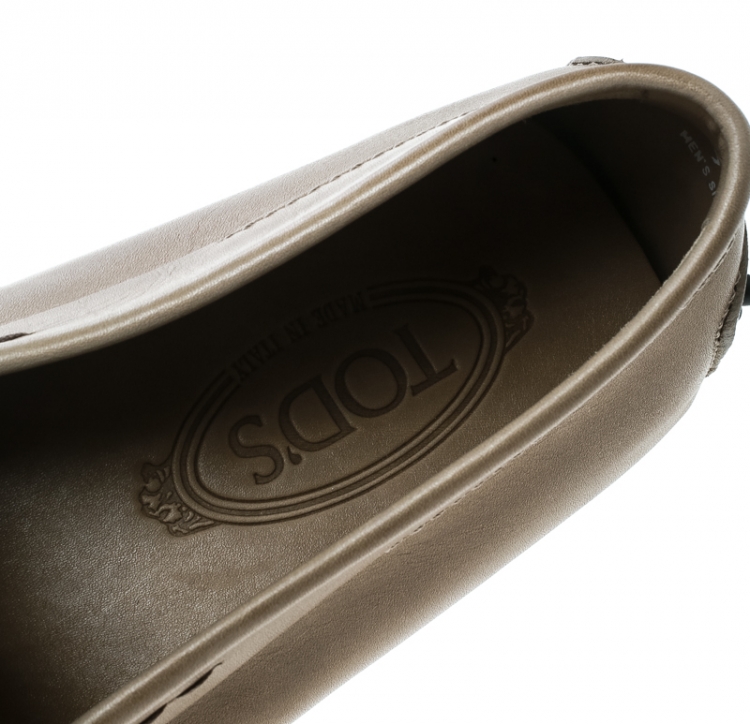 Pre Owned Tod's Taupe Leather Horsebit Loafers Size 43
