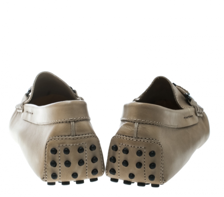 Pre Owned Tod's Taupe Leather Horsebit Loafers Size 43