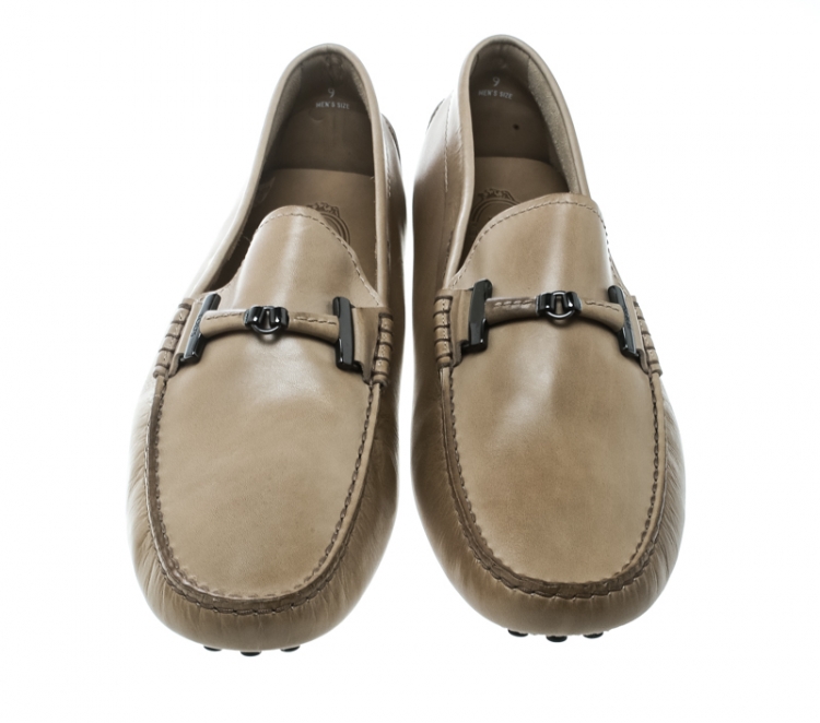 Pre Owned Tod's Taupe Leather Horsebit Loafers Size 43