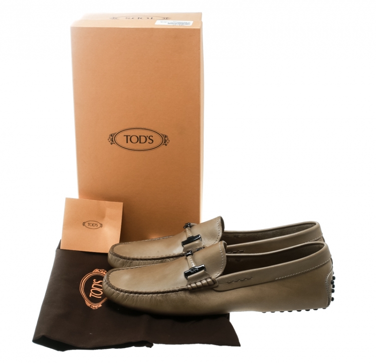 Pre Owned Tod's Taupe Leather Horsebit Loafers Size 43