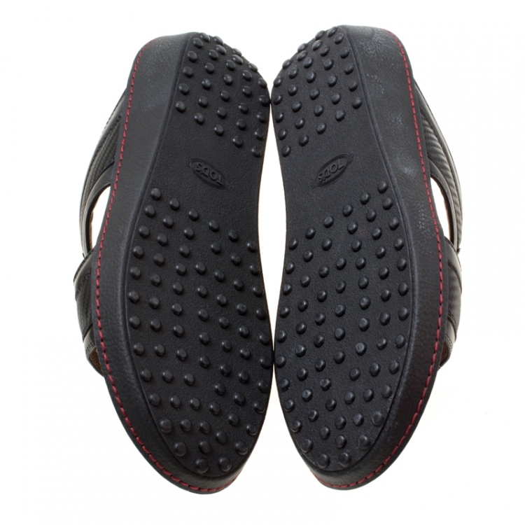 Pre Owned Tod's For Ferrari Limited Edition Black Leather Platform Slide Sandals Size 41