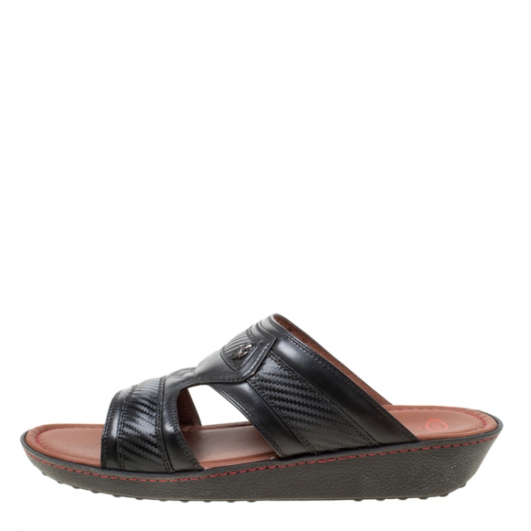 Pre Owned Tod's For Ferrari Limited Edition Black Leather Platform Slide Sandals Size 41