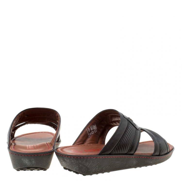 Pre Owned Tod's For Ferrari Limited Edition Black Leather Platform Slide Sandals Size 41